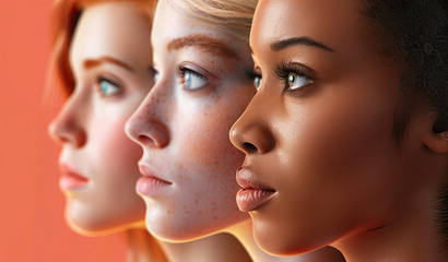 3人の女性が横顔で並び、異なる肌質や表情が際立つイメージ写真。第一印象の多様性と重要性を表現しています